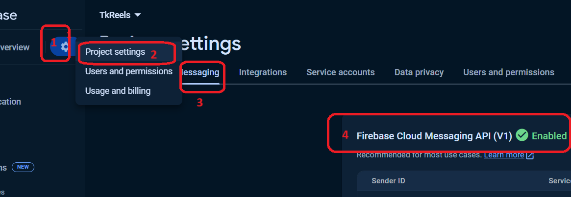 How to setup Firebase Cloud Messaging API (V1) project?